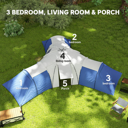 Outsunny 6-9 Man Tent with Bedrooms and Living Room, Accessories Included, Blue