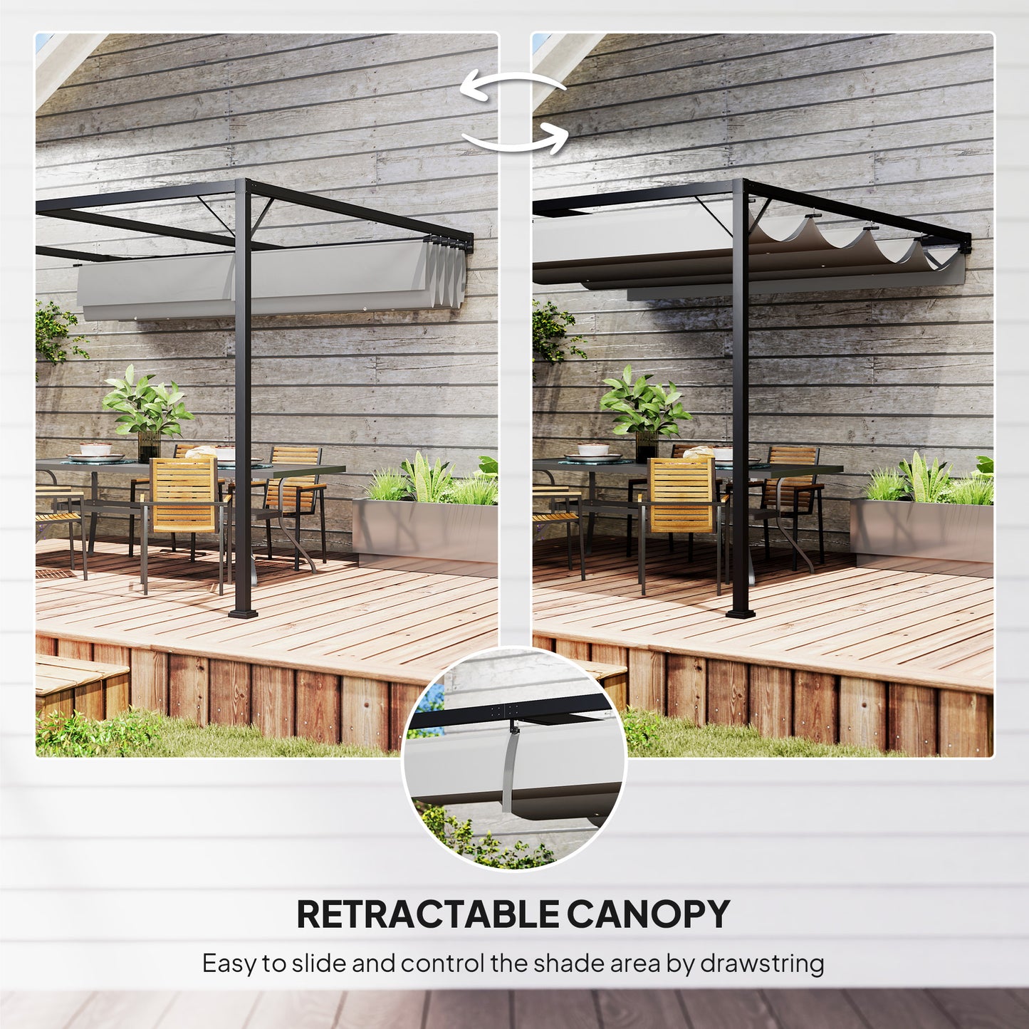 Outsunny 3 x 3(m) Outdoor Pergola with Retractable Canopy - Grey