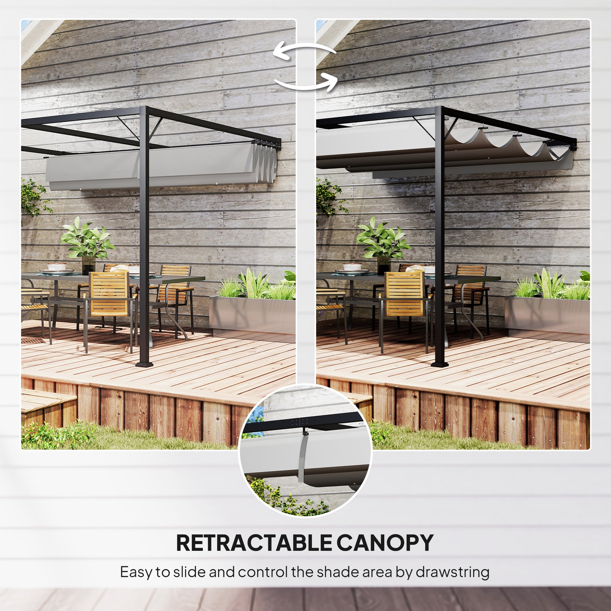 Outsunny 3 x 3(m) Outdoor Pergola with Retractable Canopy - Grey
