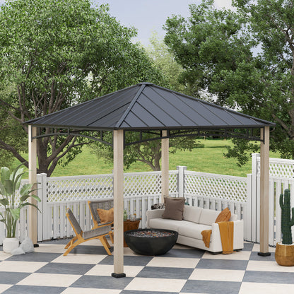 Outsunny 3 x 3 m Decorative Metal Gazebo - Black/Wood-Effect