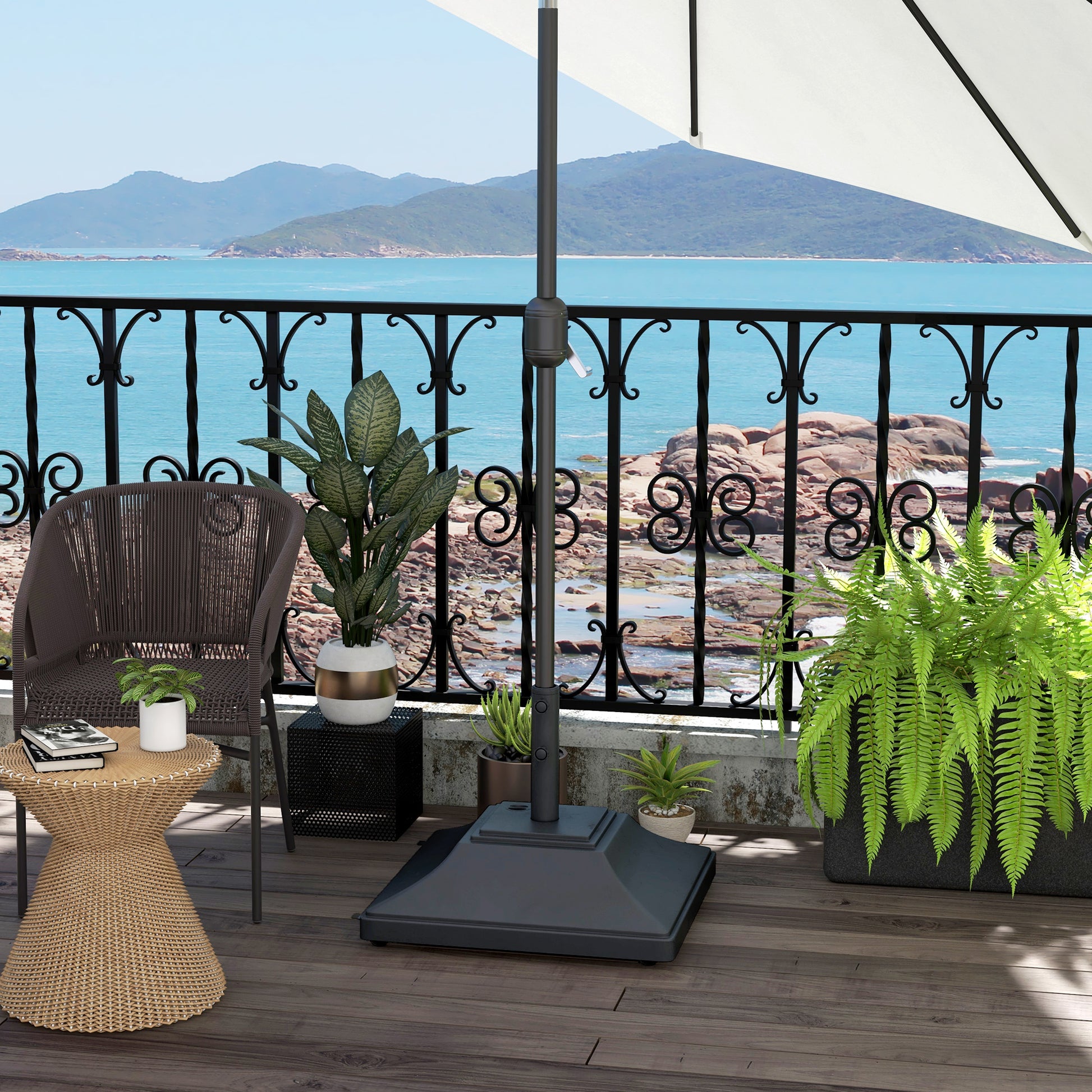 Outsunny 60kg Water/Sand Fillable Parasol Base, with Wheels - Black