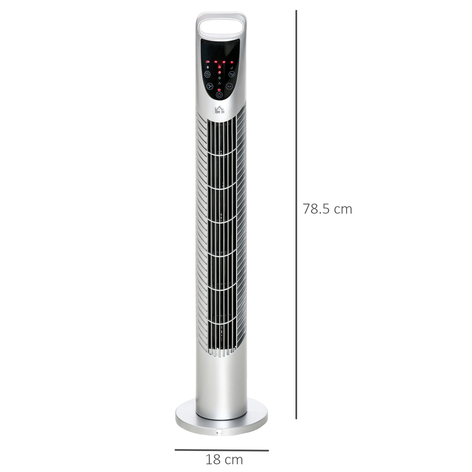 HOMCOM Tower Fan Oscillating 3 Speeds 3 Winds 40W w/ Remote Control Timer Moving Head Quiet Operation Home Office Bedroom Silver - 78.5H cm