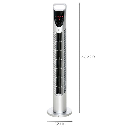 HOMCOM Tower Fan Oscillating 3 Speeds 3 Winds 40W w/ Remote Control Timer Moving Head Quiet Operation Home Office Bedroom Silver - 78.5H cm