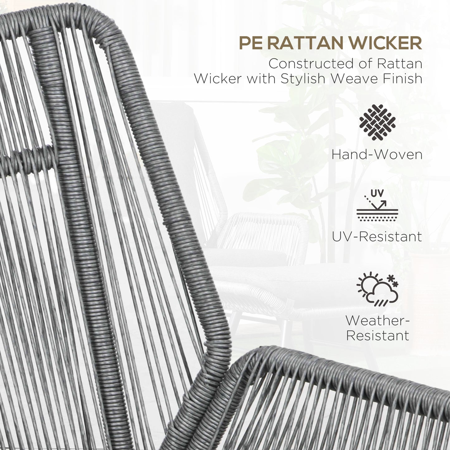 Outsunny String Rattan Armchair and Footstool Set, with Cushions - Grey