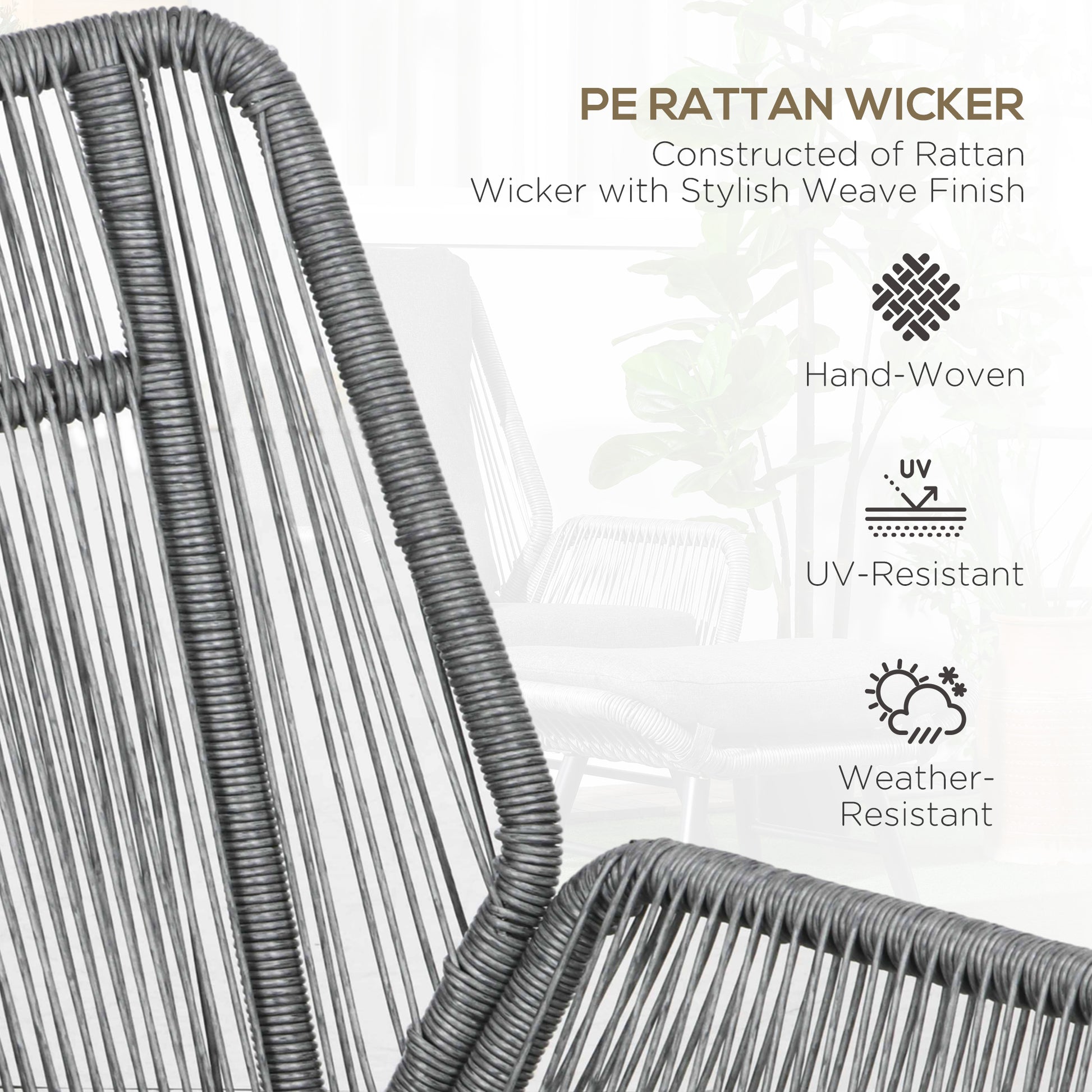 Outsunny String Rattan Armchair and Footstool Set, with Cushions - Grey