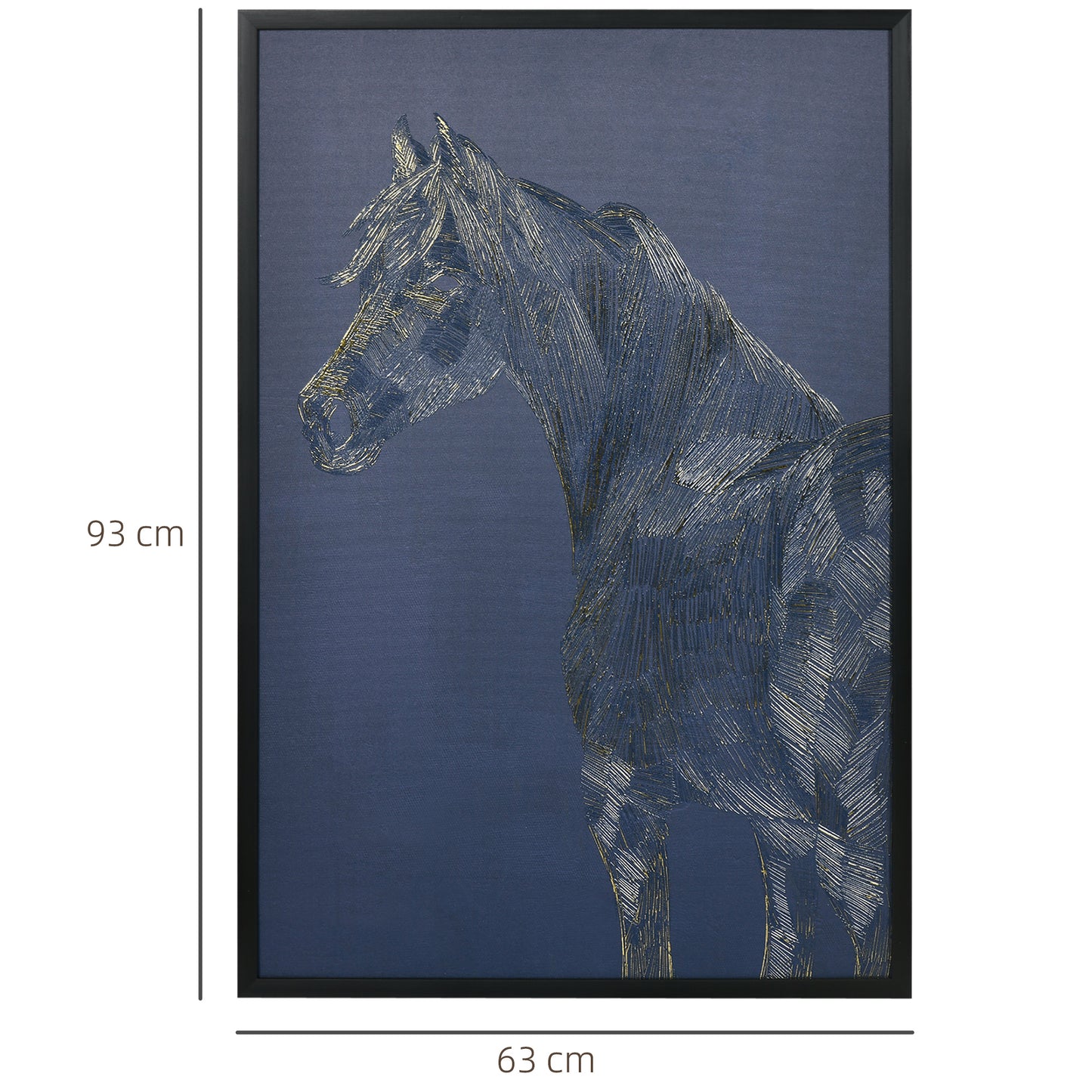 HOMCOM Canvas Wall Art Gold Textured Horse, Wall Pictures for Living Room Bedroom Decor, 93 x 63 cm