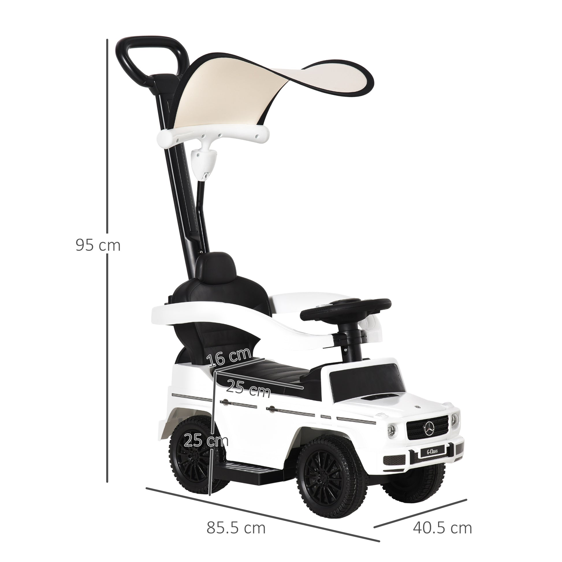 HOMCOM Mercedes-Benz G350 Ride-On Push Along Car Sliding Walker Foot to Floor Slider Stroller Toddler Vehicle with Horn Steering Wheel NO POWER White