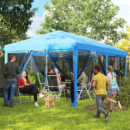 Outsunny 3 x 6m Pop Up Gazebo, Outdoor Canopy Shelter, Marquee Party Wedding Tent with 6 Mesh Walls and Carry Bag, Blue