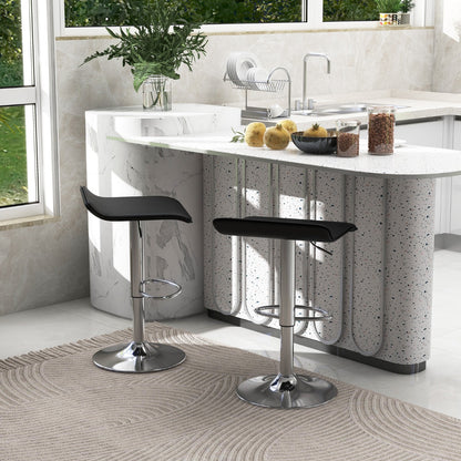 Adjustable Swivel Bar Stool Set of 2 with Wave-shaped Seat-Black