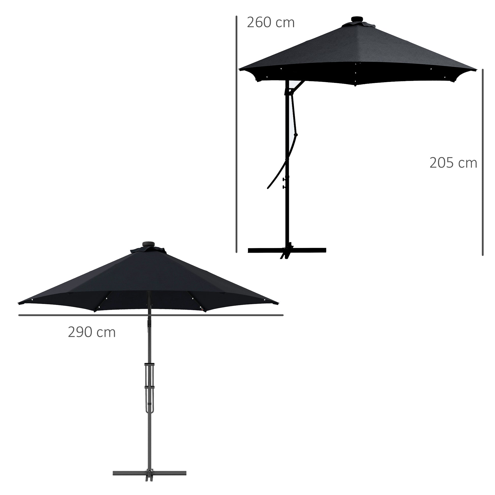 Outsunny 3(m) Solar LED Cantilever Parasol, Black