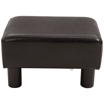 HOMCOM PU Faux Leather Footstool Ottoman Cube w/ 4 Plastic Legs Black