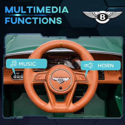 HOMCOM Bentley Bacalar Licensed 12V Kids Electric Ride on Car w/ Remote Control, Powered Electric Car w/ Portable Battery, for Kids Aged 3-5, Green