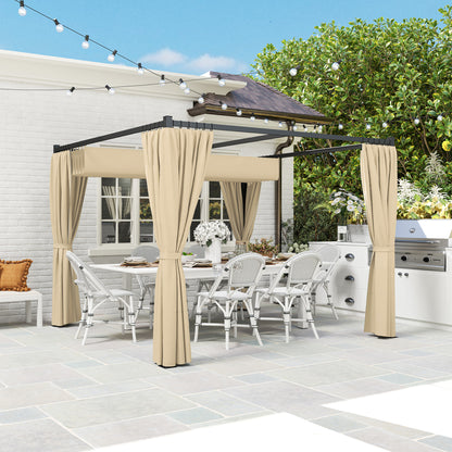 Outsunny 3 x 3m Retractable Roof Pergola, with Curtains - Khaki
