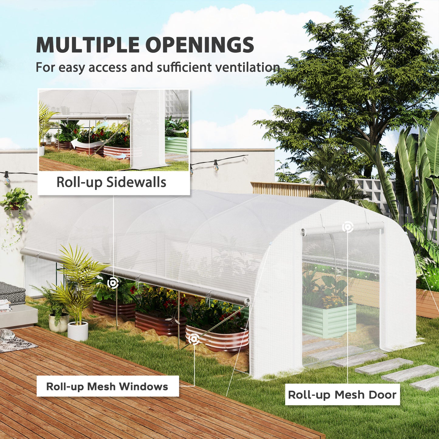 Outsunny 19.5 x 9.8ft Tunnel Greenhouse, with Accessories - White
