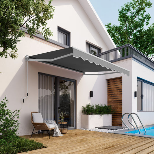 Aluminum Patio Sun Shade with Crank Handle and Water-Resistant Polyester-Grey