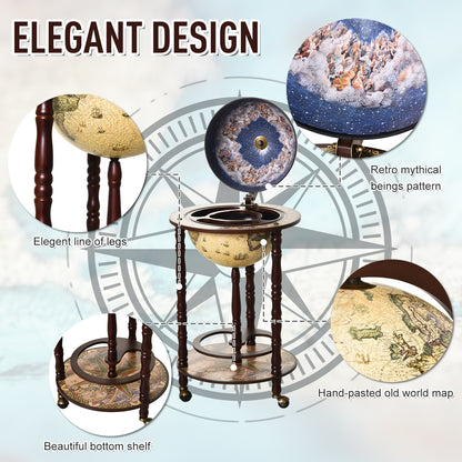 HOMCOM Globe Shaped Retro Style Mini Bar Drink Cabinet Mobile Wine Alcohol Beverage Storage Trolley Glass Bottle Holder w/ Wheels