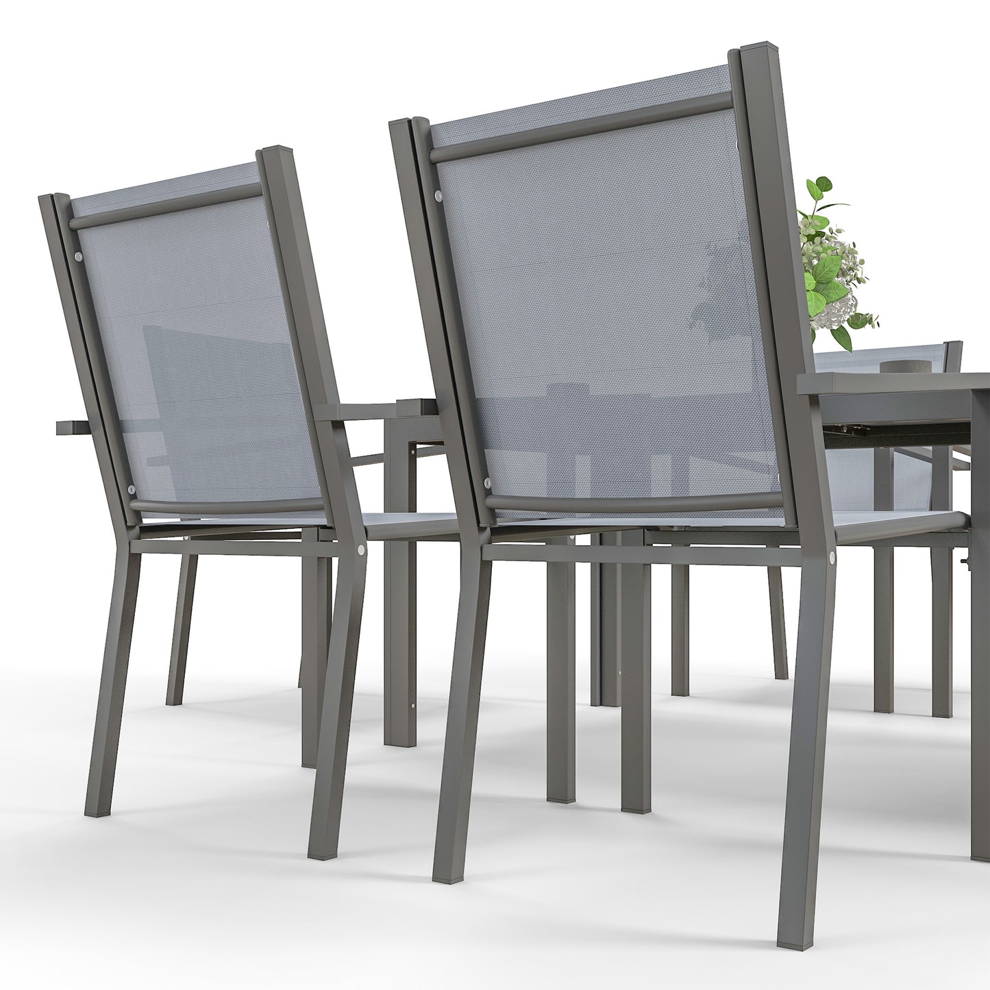 Outsunny Seven-Piece Garden Dining Set, with Plastic Wood-Top Table - Grey