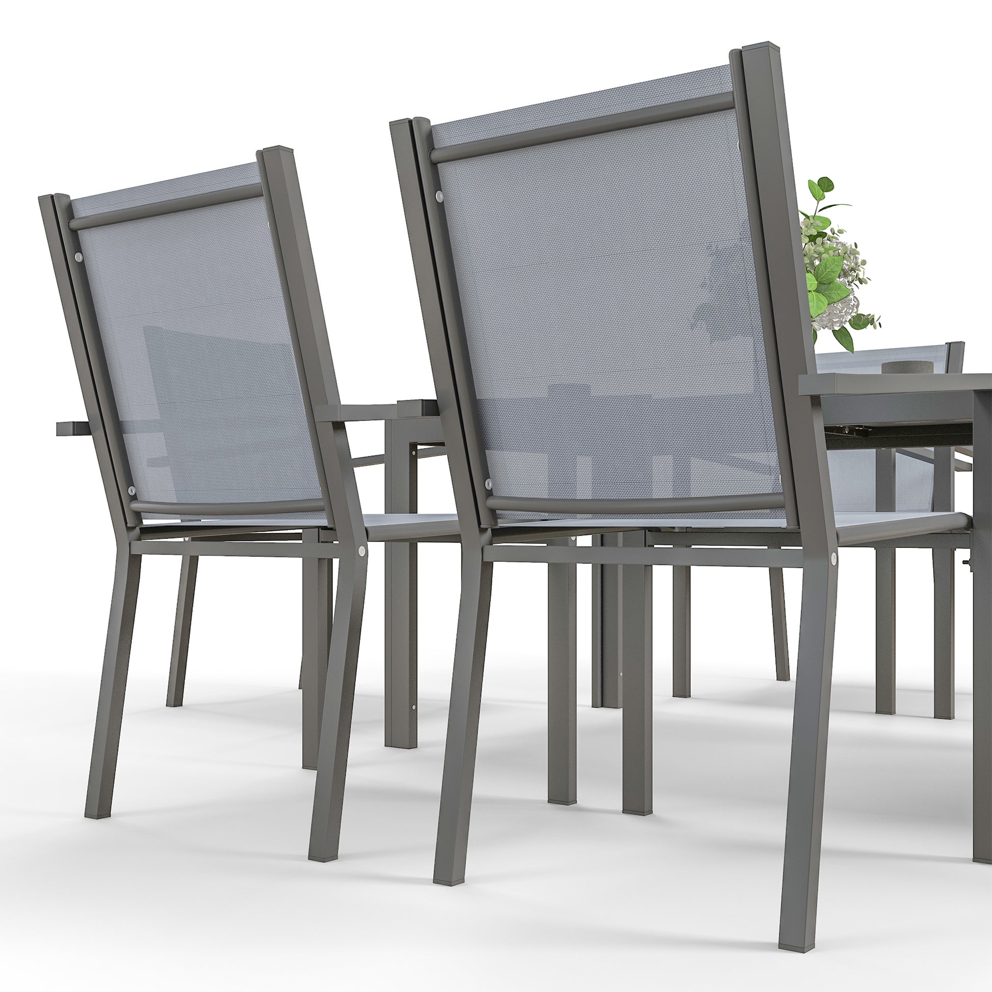 Outsunny Seven-Piece Garden Dining Set, with Plastic Wood-Top Table - Grey