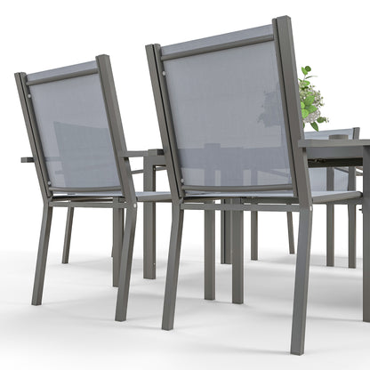 Outsunny Seven-Piece Garden Dining Set, with Plastic Wood-Top Table - Grey