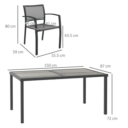 Outsunny Seven-Piece Casual Outdoor Dining Set, with Wood-Effect Table - Grey