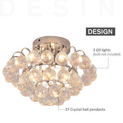 HOMCOM Crystal Ceiling Lamp Chandelier Hallway Flush Mount Pendant 3 Light ?30cm Silver