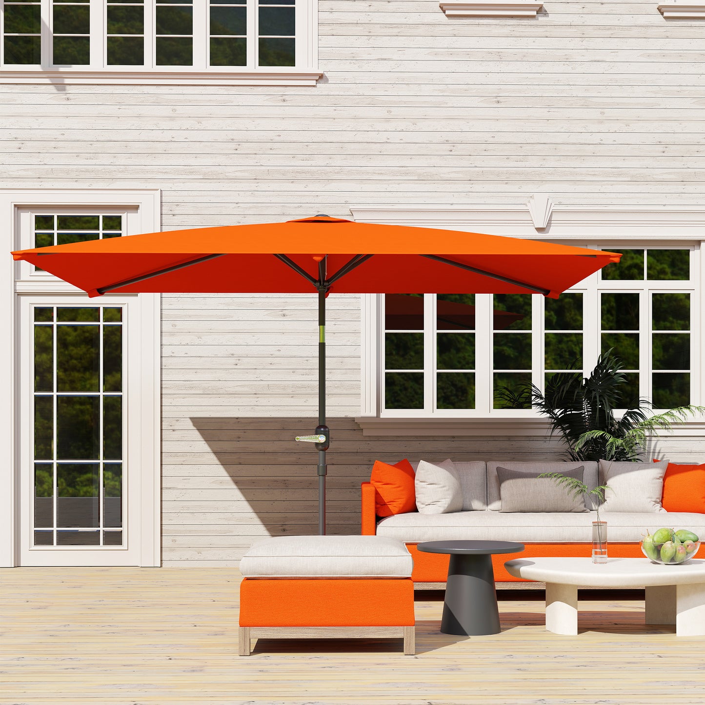 Outsunny 3x2m Patio Parasol Garden Umbrellas Canopy with Aluminium Tilt Crank Rectangular Sun Shade Steel, Orange