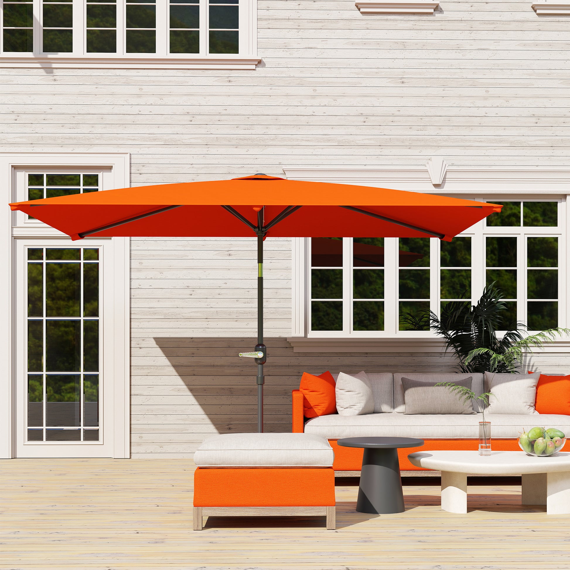 Outsunny 3x2m Patio Parasol Garden Umbrellas Canopy with Aluminium Tilt Crank Rectangular Sun Shade Steel, Orange