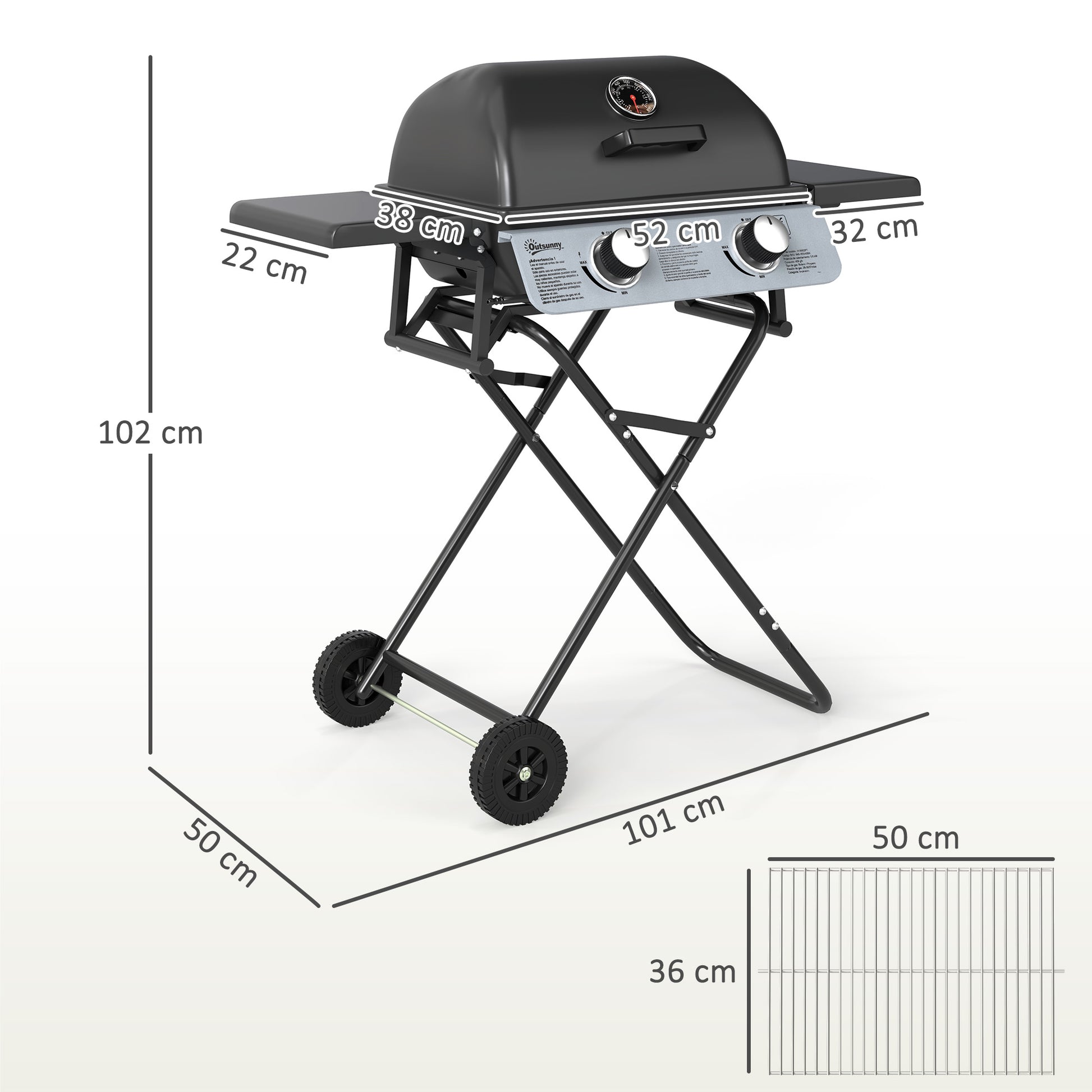 Outsunny Two-Burner Portable Suitcase BBQ - Black