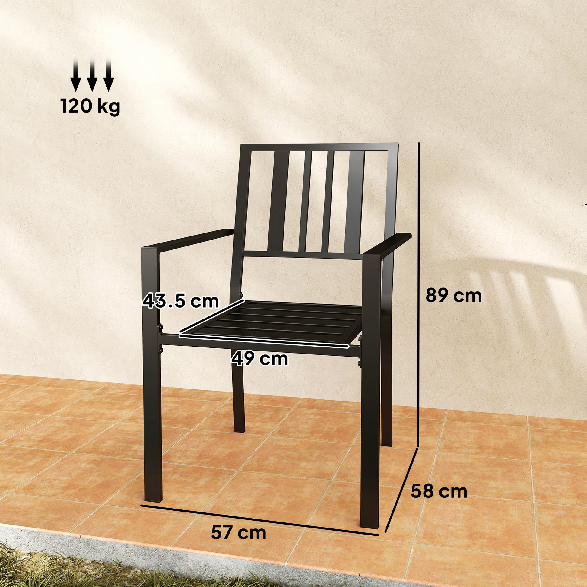 Outsunny Set of Two Minimal Metal Garden Chairs - Black