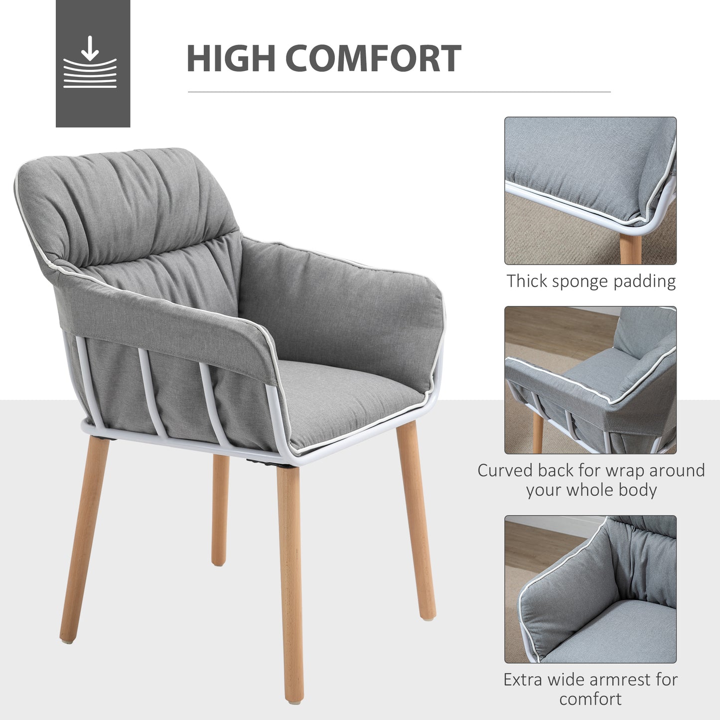 HOMCOM Contrast Piped Accent Chair Modern Home Seat w/ Thick Padding Wood Legs Foot Pads Modern Leisure Armchair Bedroom Lounge Conservatory