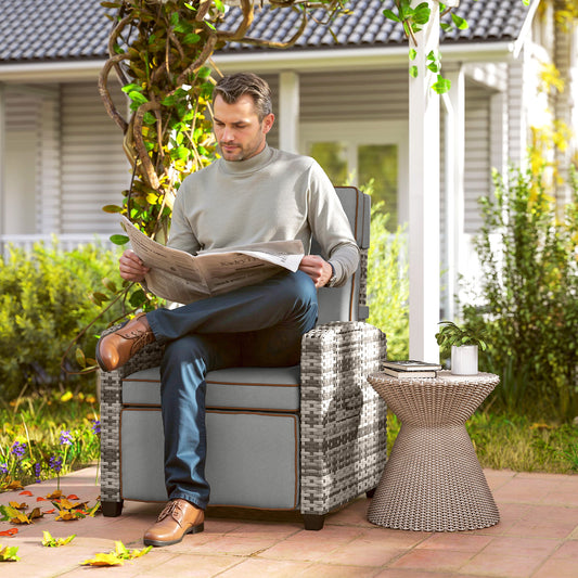Outsunny 145° Reclining Rattan Armchair, with Footrest - Mixed Grey/Grey