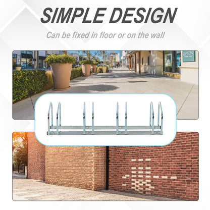 HOMCOM Bike Stand Parking Rack Floor or Wall Mount Bicycle Cycle Storage Locking Stand (4 Racks, Silver)
