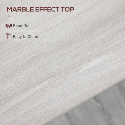 HOMCOM 120 cm Rectangular Bar Table for 4 People, Modern Kitchen Table with Marble Effect Tabletop, Steel Legs, for Living Room, Home Bar, White