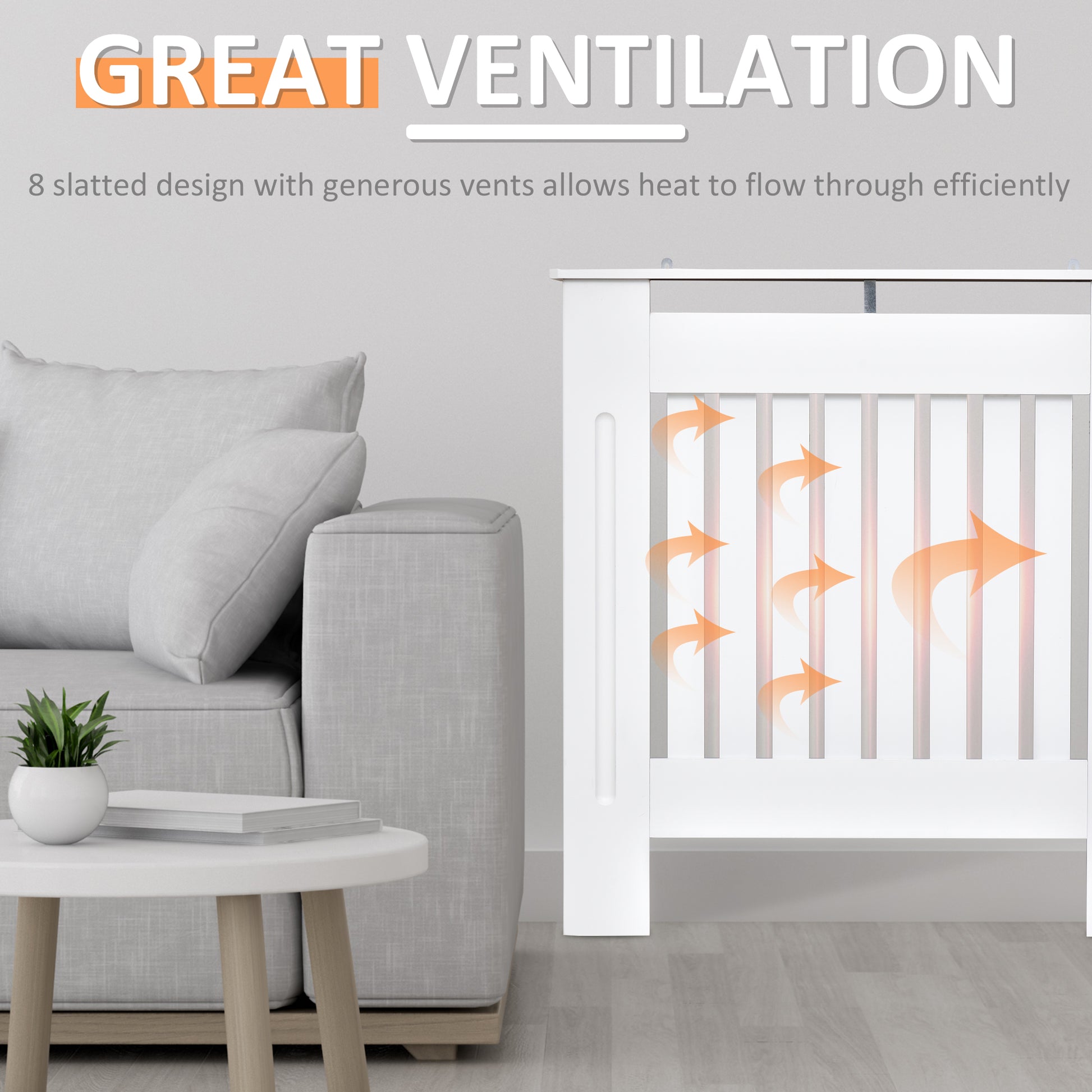 HOMCOM MDF Radiator Cover Wooden Cabinet Shelving Home Office Vertical Slattted Vent White 78L x 19W x 81H