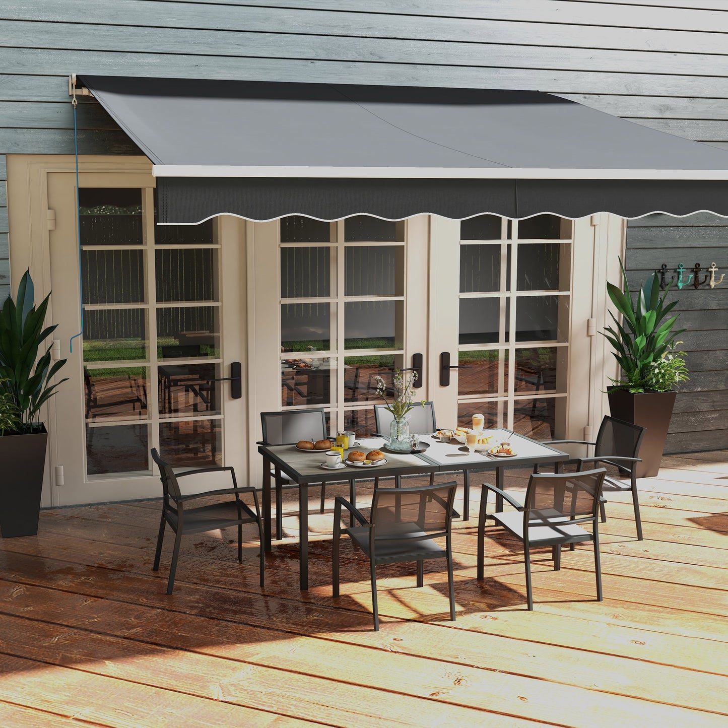 Outsunny Seven-Piece Casual Outdoor Dining Set, with Wood-Effect Table - Grey