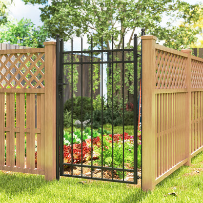 Outsunny Galvanised Steel Garden Gate, Outdoor Fence Gate Security Barrier with Lock, Keys and Handle, Outdoor Entrance Way Door with Classic Finials, 105 x 204 cm, Black