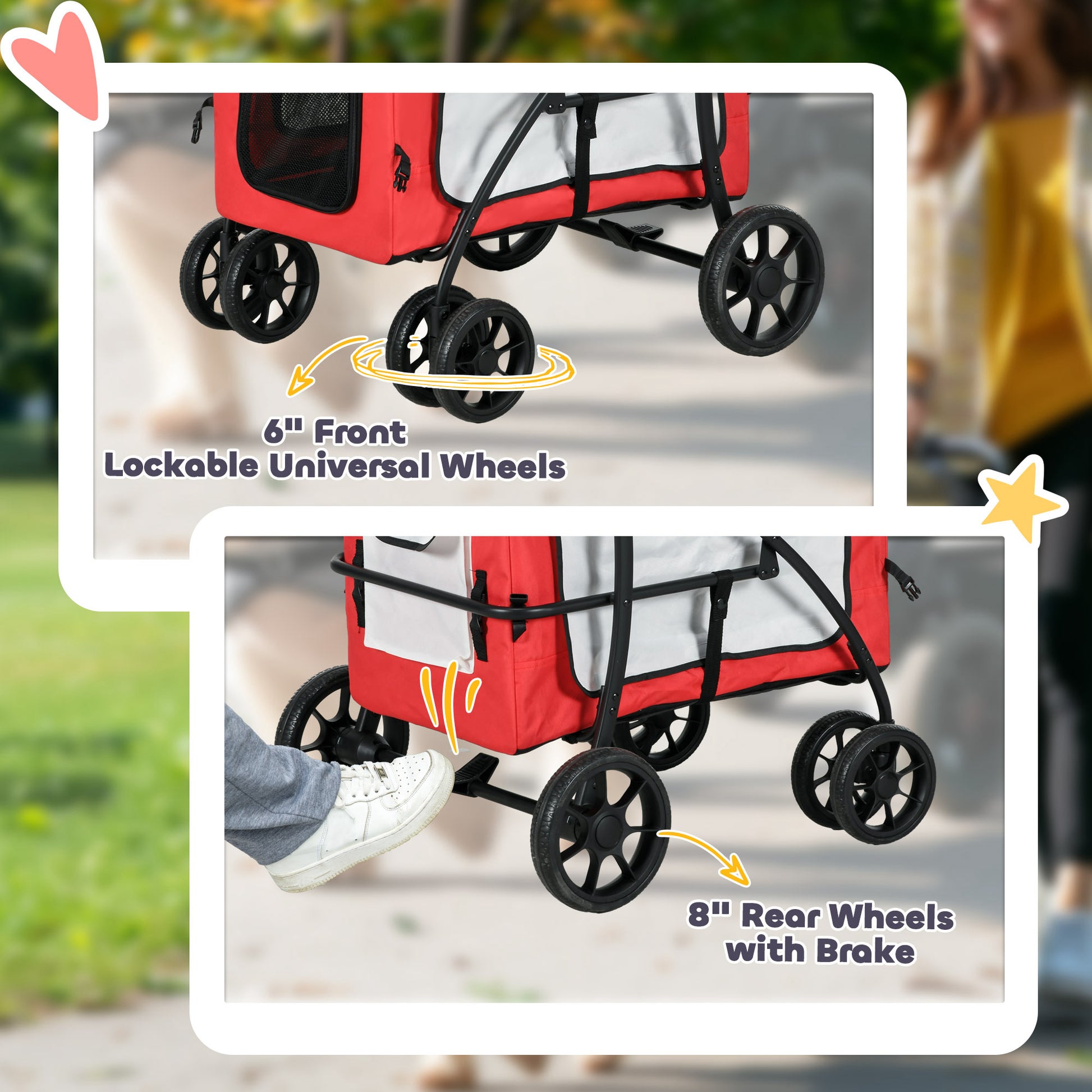 PawHut Foldable Dog Stroller, Pet Travel Crate, with Detachable Carrier, Soft Padding, for Mini, Small Dogs - Red