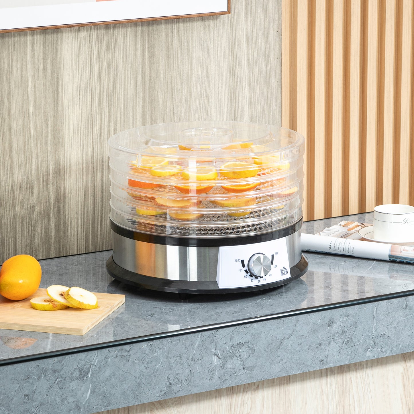 HOMCOM 5 Tier Food Dehydrator, 250W Stainless Steel Food Dryer Machine with Adjustable Temperature for Drying Fruit, Meat, Vegetable, Silver