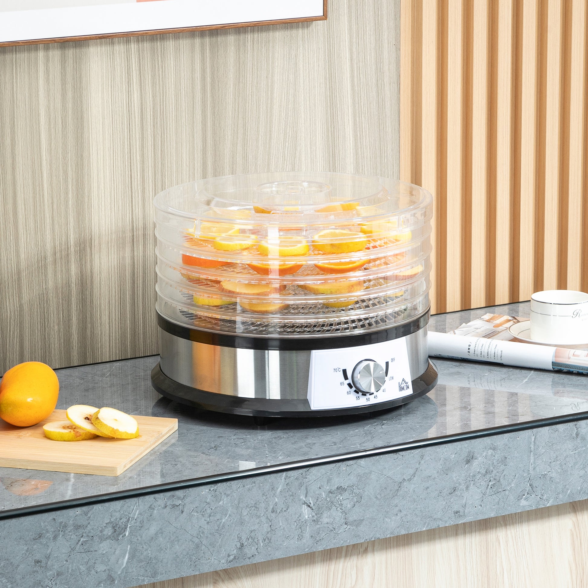 HOMCOM 5 Tier Food Dehydrator, 250W Stainless Steel Food Dryer Machine with Adjustable Temperature for Drying Fruit, Meat, Vegetable, Silver