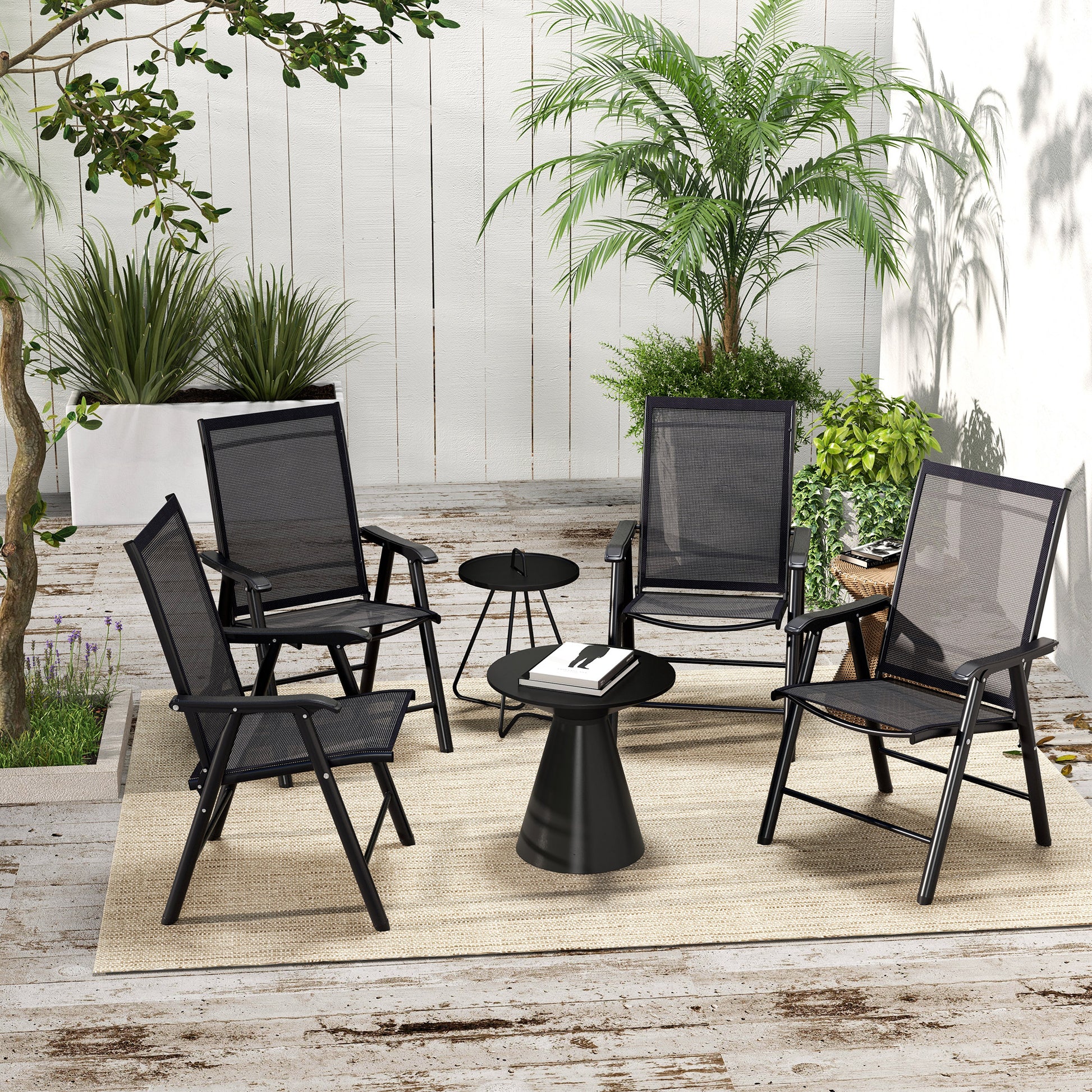 Outsunny Set of Four Folding Garden Chairs - Black