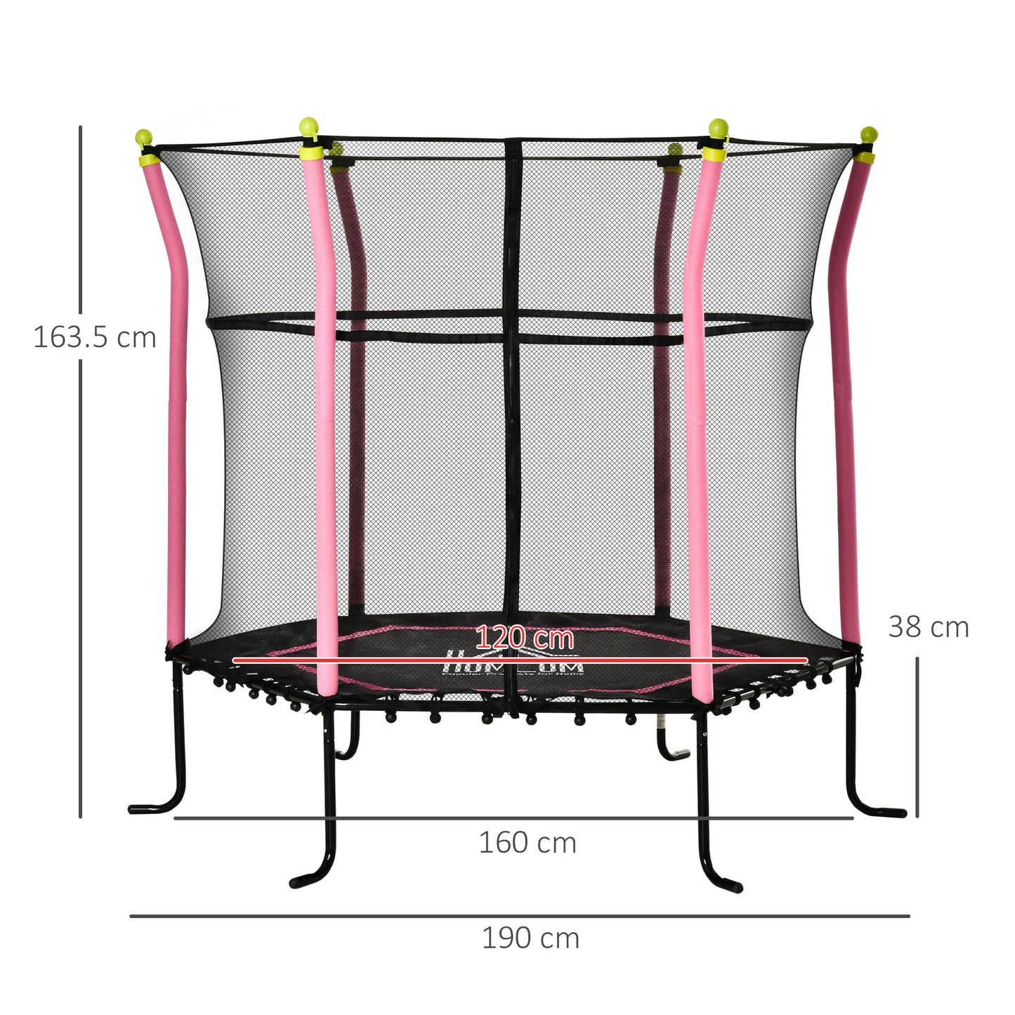 HOMCOM 5.2FT / 63 Inch Kids Trampoline With Enclosure Net Mini Indoor Outdoor Trampolines for Child Toddler Age 3 - 10 Years Pink