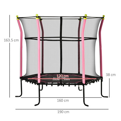 HOMCOM 5.2FT / 63 Inch Kids Trampoline With Enclosure Net Mini Indoor Outdoor Trampolines for Child Toddler Age 3 - 10 Years Pink