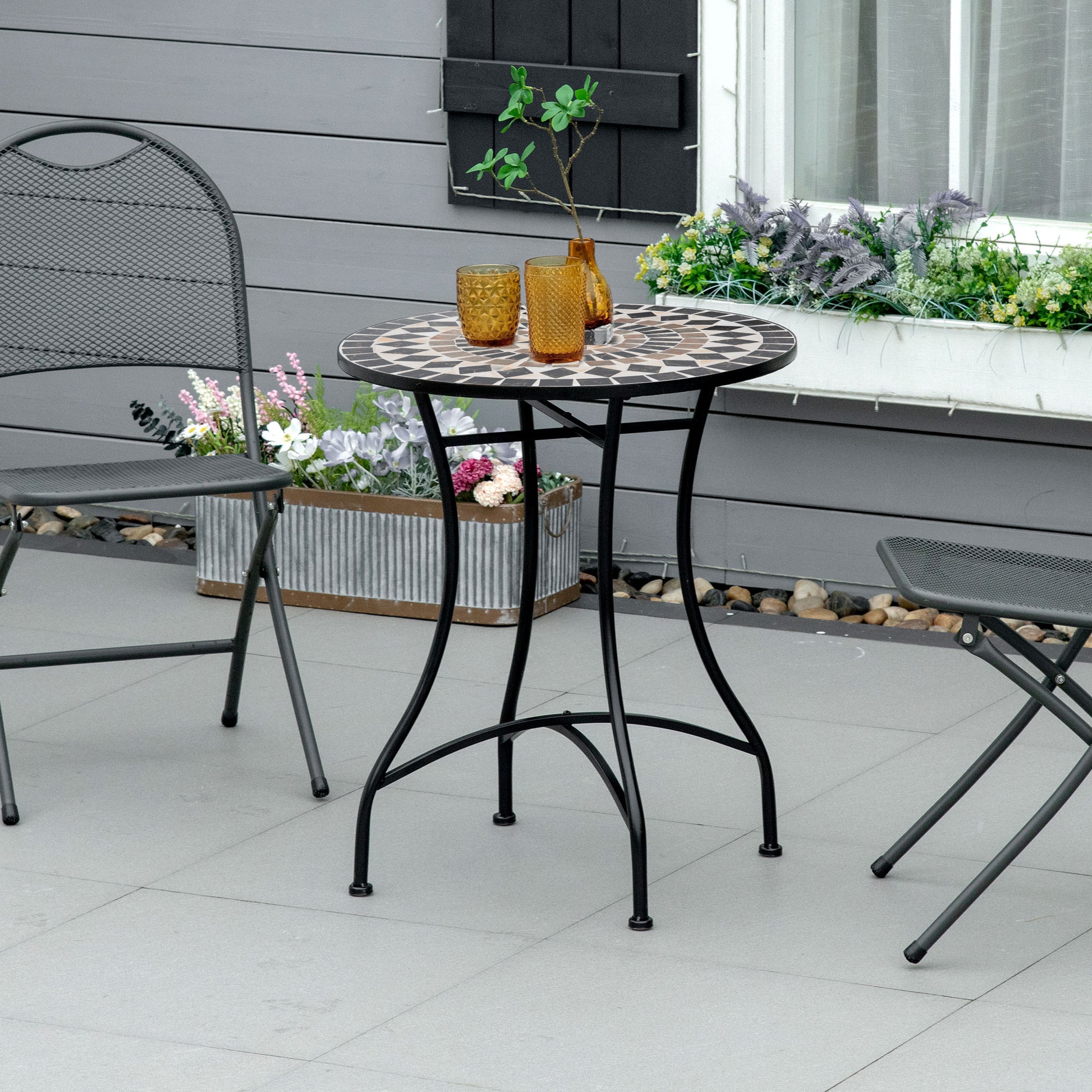 Outsunny ?60cm Mosaic Outdoor Patio Table - Black