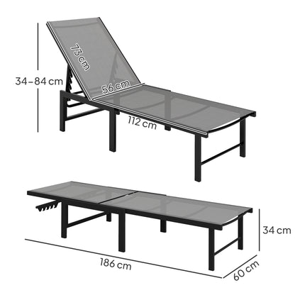 Outsunny Set of Two Reclining Sun Loungers - Grey