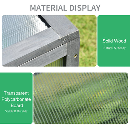Outsunny Wooden Framed Polycarbonate Cold Frame Greenhouse for Plants Outdoor with Openable & Tilted Top Cover, PC Board, Brown, 100 x 65 x 40cm
