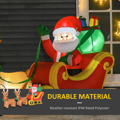 HOMCOM 1.1m Christmas Inflatable Santa Claus on Sleigh, LED Lighted for Home Indoor Outdoor Garden Lawn Decoration Party Prop