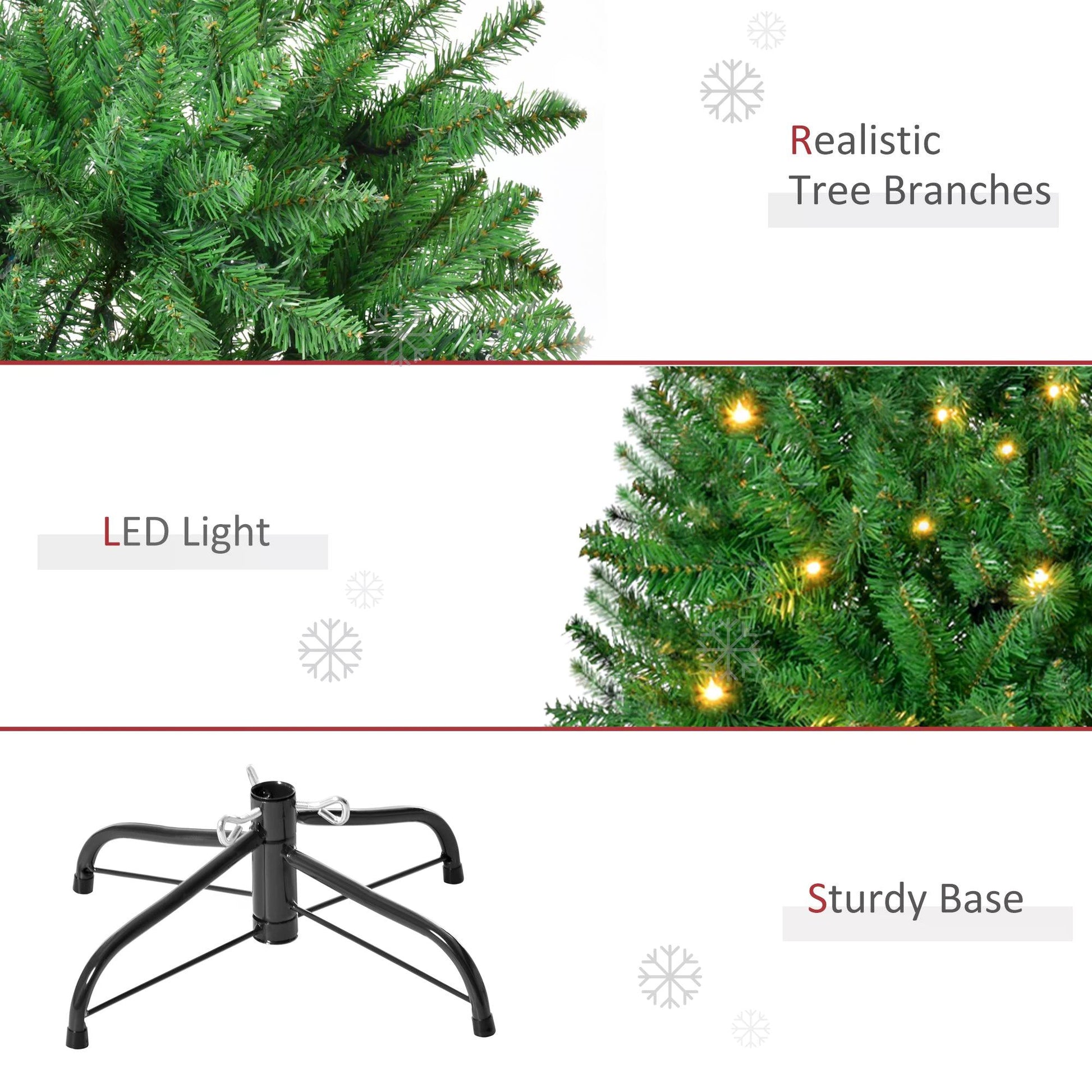 HOMCOM 5ft Prelit Christmas Tree Artificial Tree Warm White LED Light Holiday Home Xmas Decoration, Green