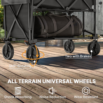 Outsunny Double Decker Folding Trolley on Wheels, 200KG & 350L Capacity Collapsible Wagon Festival Trolley Cart with 134cm Extended for Camping Sports Shopping Garden and Beach, Black