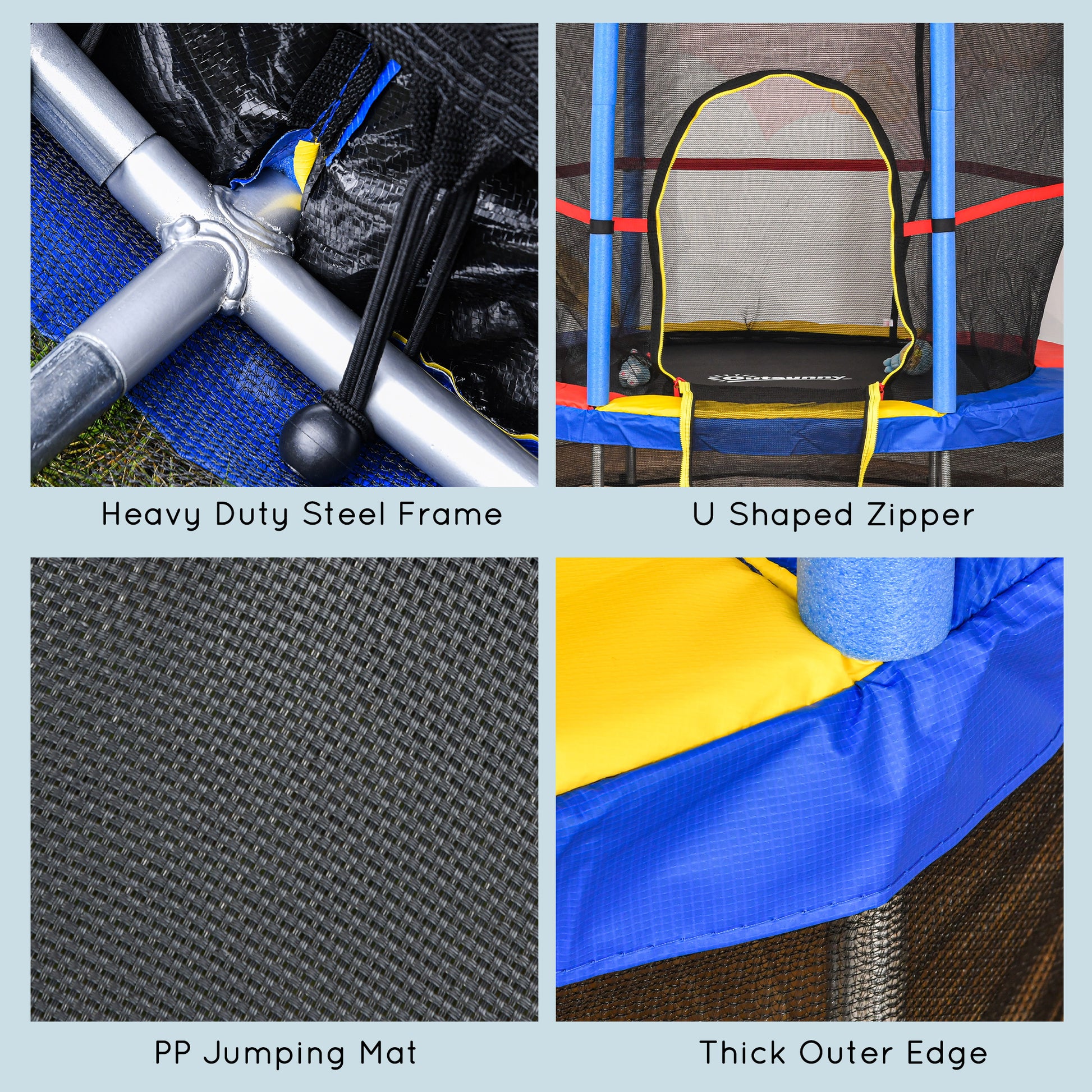 HOMCOM 5.2FT/63 Inch Kids Trampoline with Enclosure Net Steel Frame Indoor Round Bouncer Rebounder Age 3 to 6 Years Old Multi-color