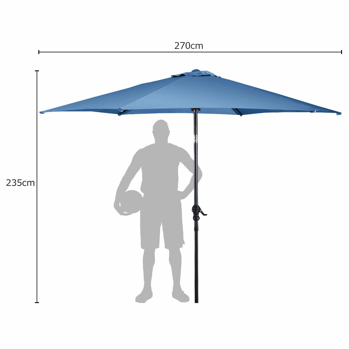 2.7m Garden Parasol with Crank-Blue